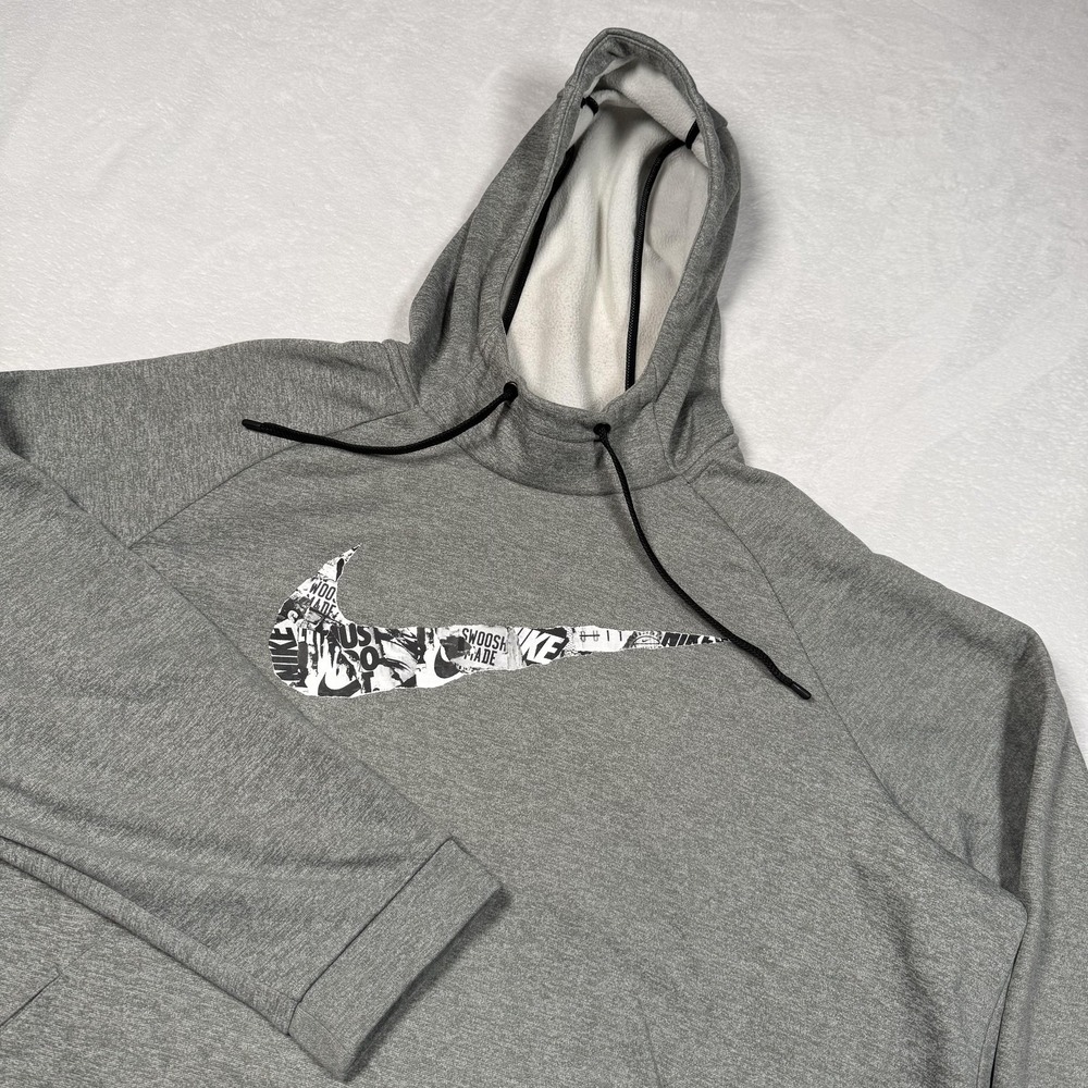 Nike Dri-FIT Hoodie Mens 2XL Gray Graphic Swoosh Pullover Sweatshirt‎ 932007-063